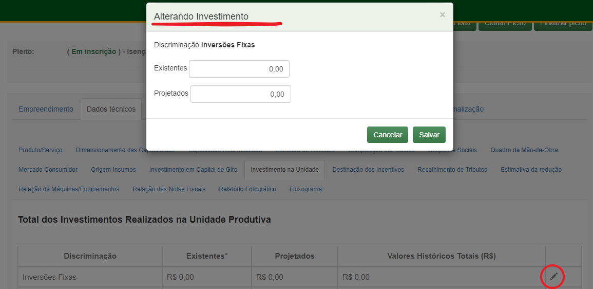 pleito-dados-tecnicos-investimento-unidade-alterar