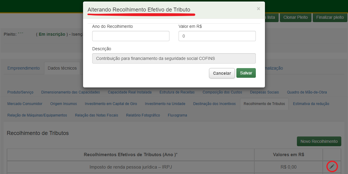 pleito-dados-tecnicos-recolhimento-tributos-alterar