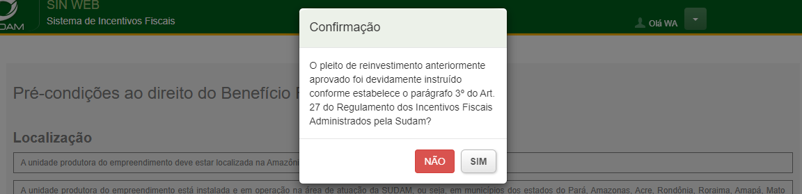 Tela inicial Pleitos Incentivos Verificação