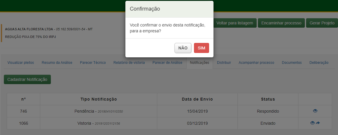 Layout Enviar Notificação Empresas